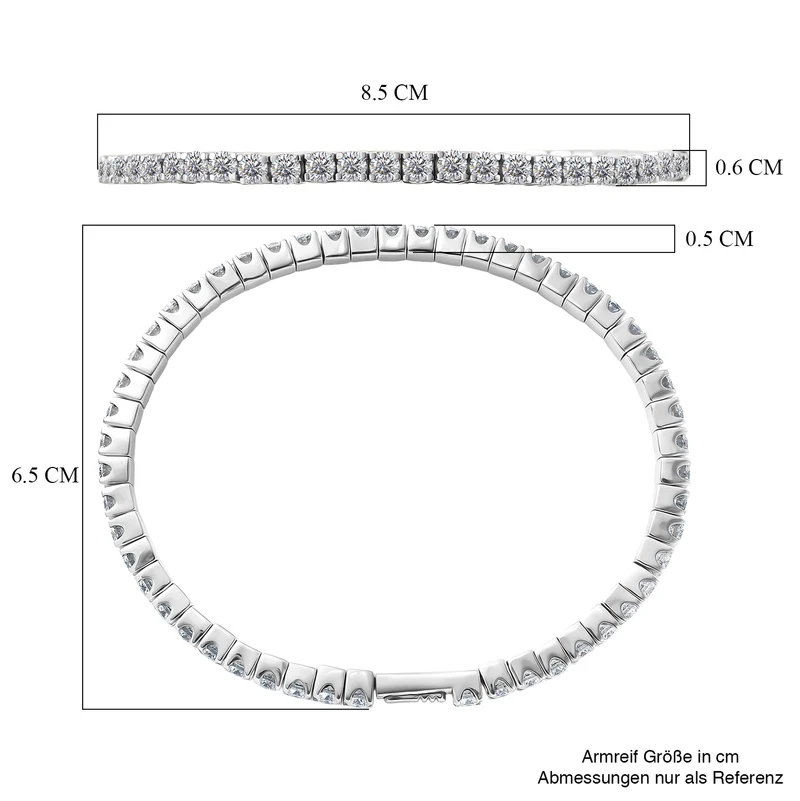 D'Joy Moissanit Armreif ca. 19 cm 925 Silber rhodiniert ca. 8.32 ct