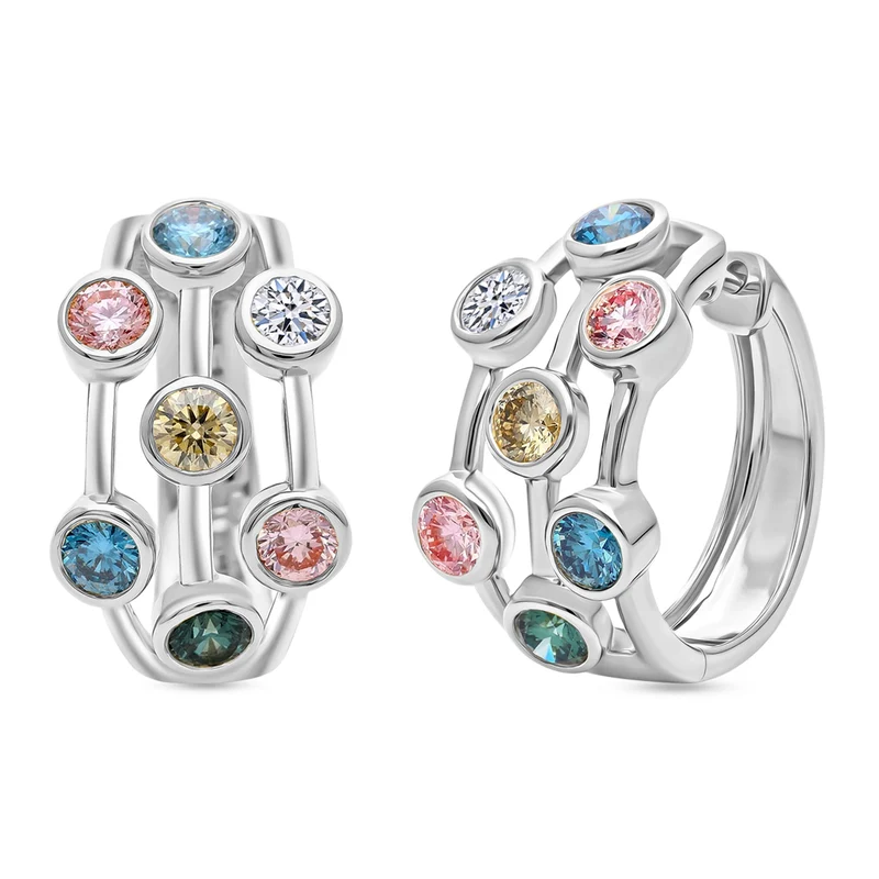LUXURIANT 2 ct. SI mehrfarbige Labor Diamant Ohrringe, 925 Silber rhodiniert