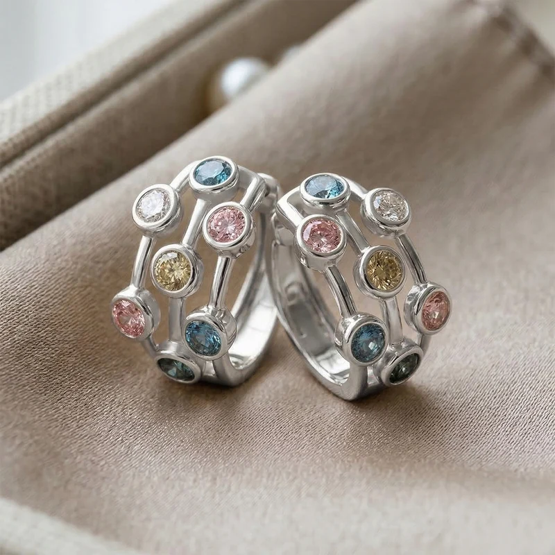LUXURIANT 2 ct. SI mehrfarbige Labor Diamant Ohrringe, 925 Silber rhodiniert