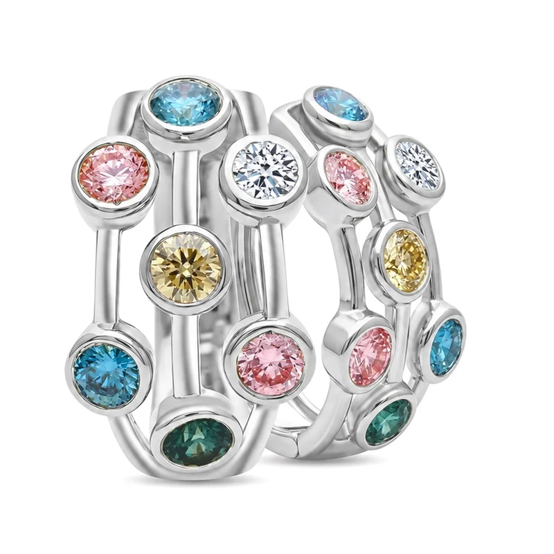LUXURIANT 2 ct. SI mehrfarbige Labor Diamant Ohrringe, 925 Silber rhodiniert
