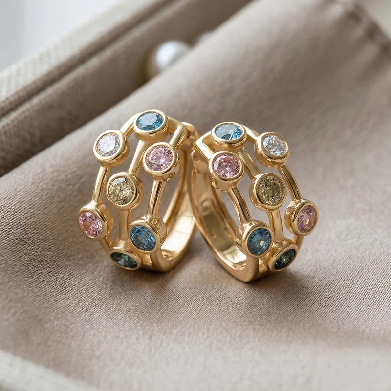 LUXURIANT 2 ct. SI mehrfarbige Labor Diamant Ohrringe, 925 Silber rhodiniert