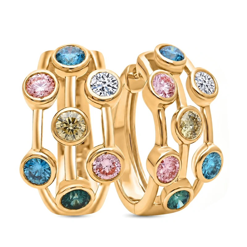 LUXURIANT 2 ct. SI mehrfarbige Labor Diamant Ohrringe, 925 Silber rhodiniert