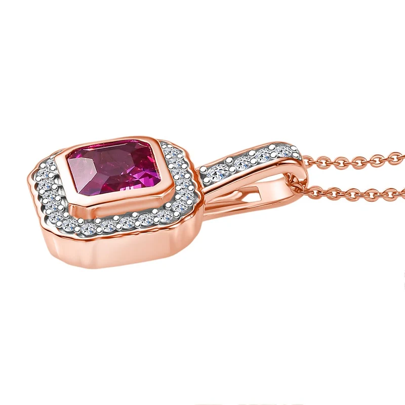 LUXURIANT AAA Labor Rosa Saphir und Labor Diamant Anhänger mit 50cm Kette, 925 Silber 750 Roségold Vermeil - 2,63 ct.