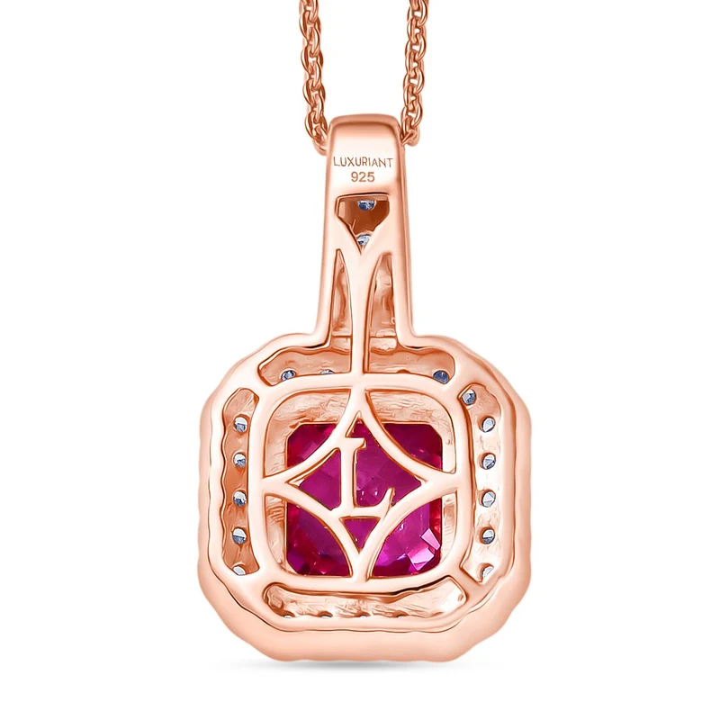 LUXURIANT AAA Labor Rosa Saphir und Labor Diamant Anhänger mit 50cm Kette, 925 Silber 750 Roségold Vermeil - 2,63 ct.
