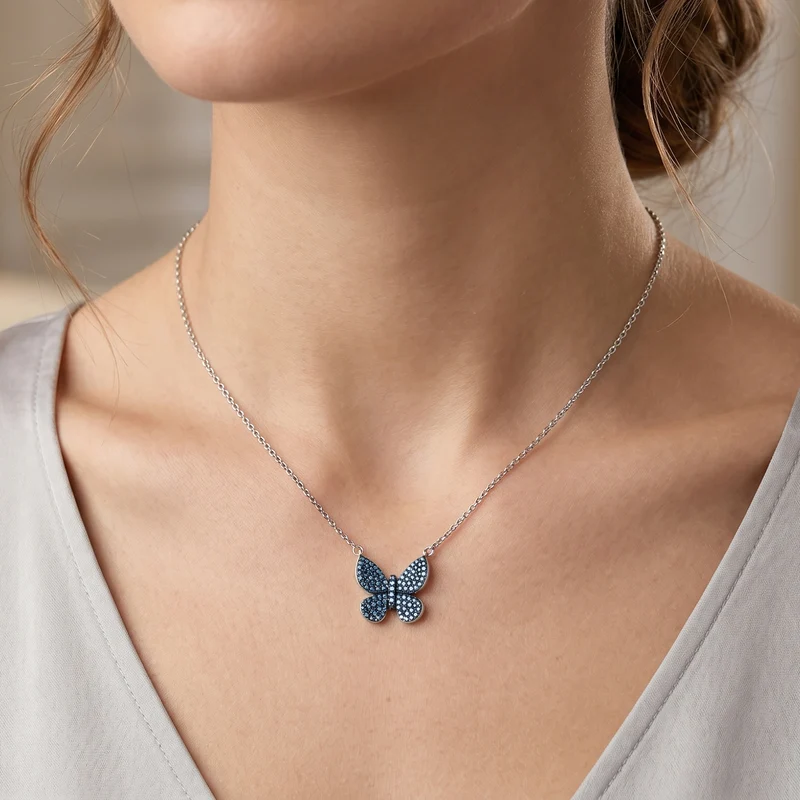 D'Joy Blauer Diamant, Grüner Diamant Anhänger mit Kette, ca. 45 cm 925 Silber Rhodiniert ca. 0.53 ct