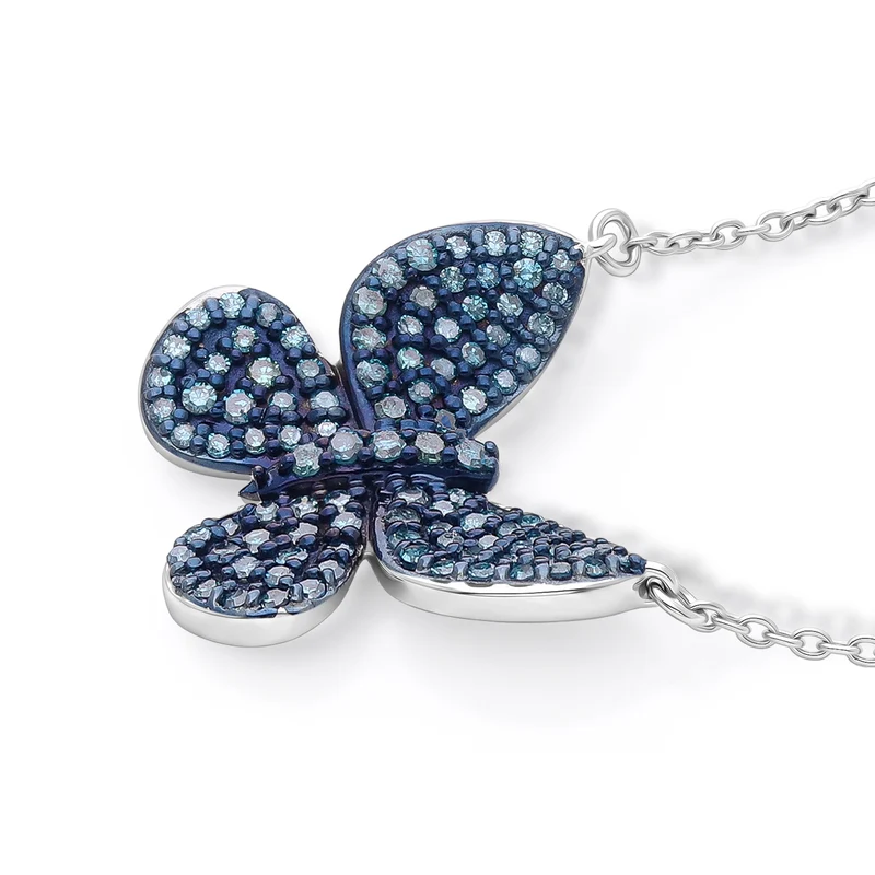 D'Joy Blauer Diamant, Grüner Diamant Anhänger mit Kette, ca. 45 cm 925 Silber Rhodiniert ca. 0.53 ct