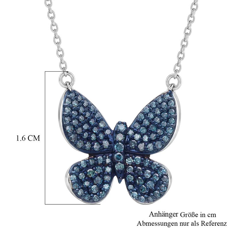 D'Joy Blauer Diamant, Grüner Diamant Anhänger mit Kette, ca. 45 cm 925 Silber Rhodiniert ca. 0.53 ct