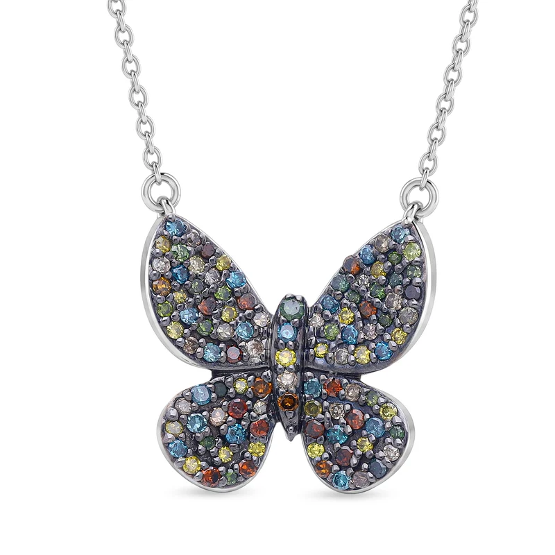 D'Joy Blauer Diamant, Grüner Diamant Anhänger mit Kette, ca. 45 cm 925 Silber Rhodiniert ca. 0.53 ct