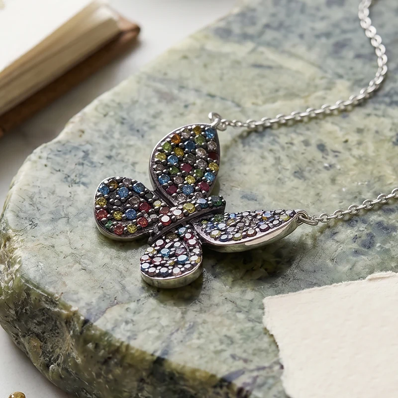 D'Joy Blauer Diamant, Grüner Diamant Anhänger mit Kette, ca. 45 cm 925 Silber Rhodiniert ca. 0.53 ct
