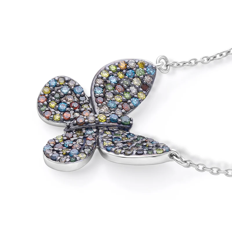 D'Joy Blauer Diamant, Grüner Diamant Anhänger mit Kette, ca. 45 cm 925 Silber Rhodiniert ca. 0.53 ct