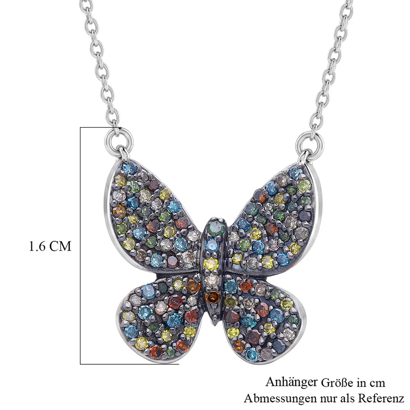 D'Joy Blauer Diamant, Grüner Diamant Anhänger mit Kette, ca. 45 cm 925 Silber Rhodiniert ca. 0.53 ct