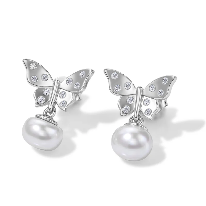 EVER TRUE Süßwasser Perle (7-7.5 mm), Weißer Zirkon Ohrringe 950 Kupfer 5.24 ct