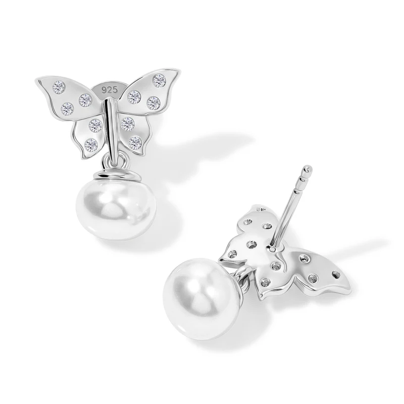 EVER TRUE Süßwasser Perle (7-7.5 mm), Weißer Zirkon Ohrringe 950 Kupfer 5.24 ct