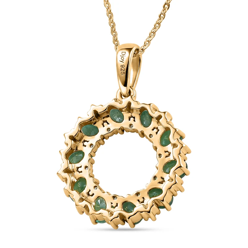 D'Joy AAA Kagem Sambischer Smaragd, Weißer Zirkon Schmuckset ca. 50 cm 925 Silber 750 Gelbgold vermeil ca. 2,00 ct.