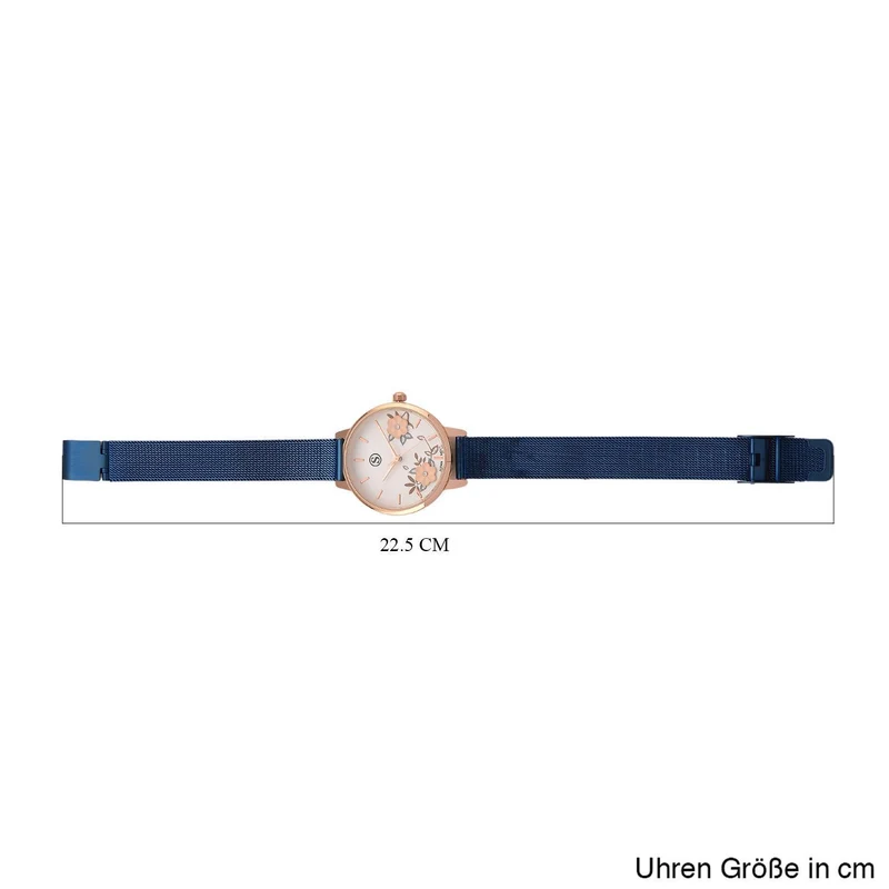 STRADA Uhr mit Japanischem PC21S Werk, Edelstahl-Mesharmband Goldfarben, florales Zifferblatt Gelb mit Weißem Kristall