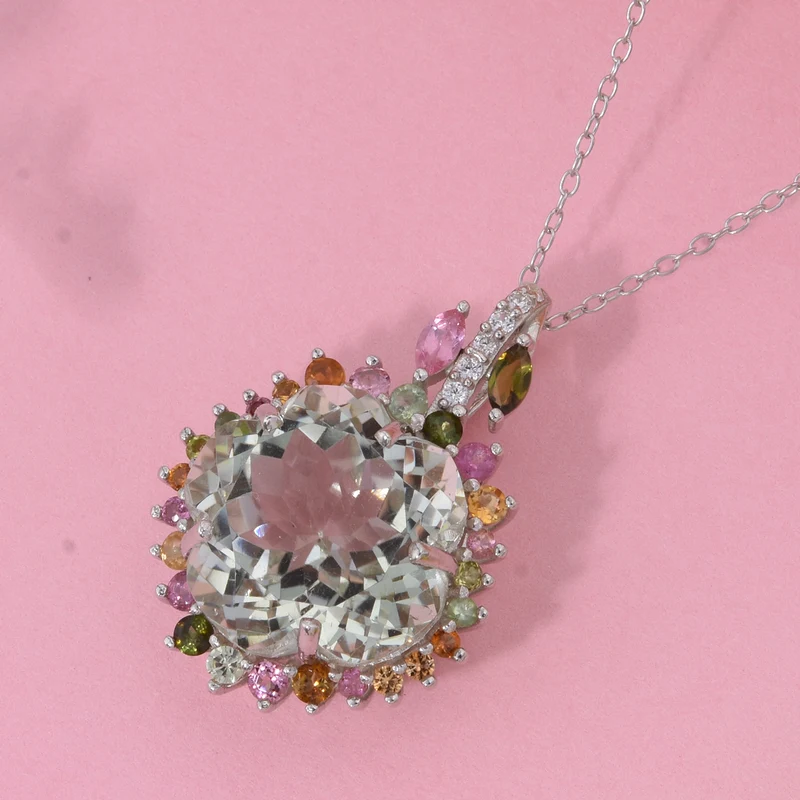 AA Prasiolite, Mehrfarbig-Turmalin Schmuckset 925 Silber rhodiniert ca. 11.17 ct