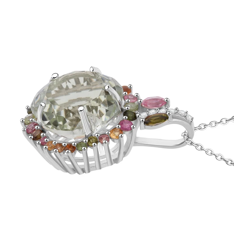 AA Prasiolite, Mehrfarbig-Turmalin Schmuckset 925 Silber rhodiniert ca. 11.17 ct