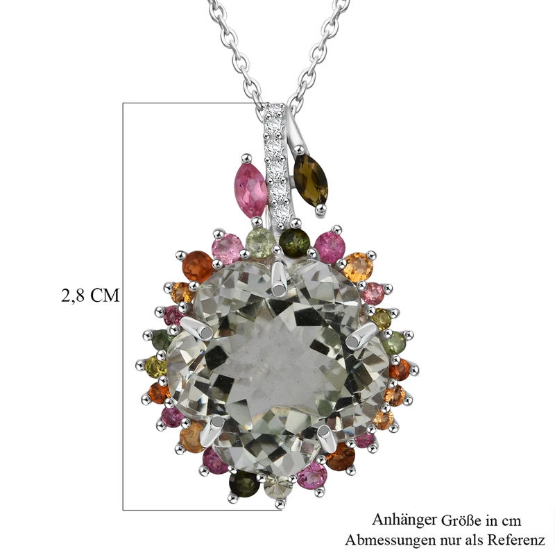 AA Prasiolite, Mehrfarbig-Turmalin Schmuckset 925 Silber rhodiniert ca. 11.17 ct