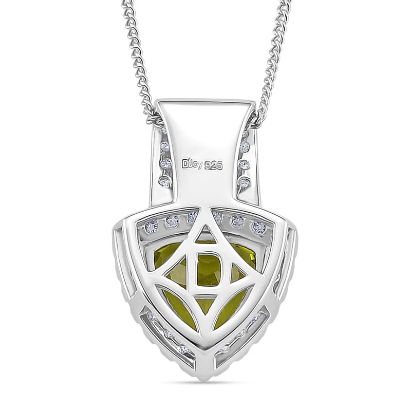 D'joy EXKLUSIVER ASSCHER SCHLIFF Natürlicher Peridot, Moissanit Anhänger mit Kette ca. 45 cm, 925 Silber rhodiniert ca. 2.18 ct