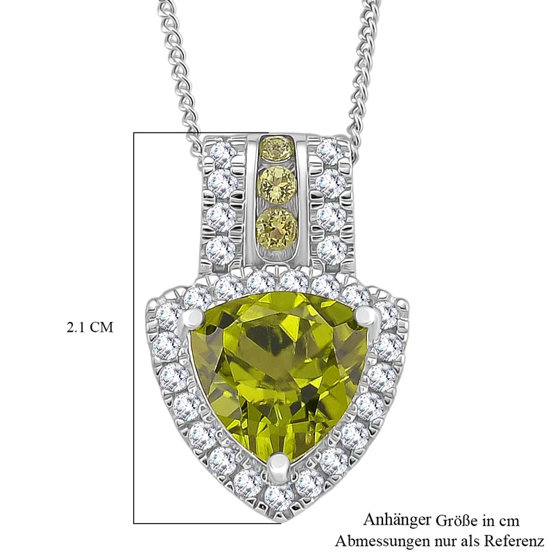 D'joy EXKLUSIVER ASSCHER SCHLIFF Natürlicher Peridot, Moissanit Anhänger mit Kette ca. 45 cm, 925 Silber rhodiniert ca. 2.18 ct