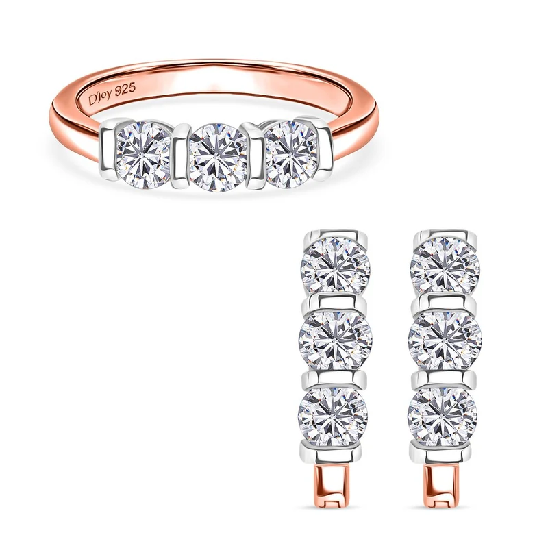 2er Set - Moissanit Ring und Ohrringe, 925 Silber, bicolor, (Größe 21.00) ca. 2,03 ct.
