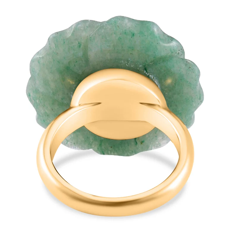 2er Set - Handgeschnitzter Grüner Aventurin Anhänger mit Kette und Ring (Größe 16.00), goldfarben, ca. 30.00 ct
