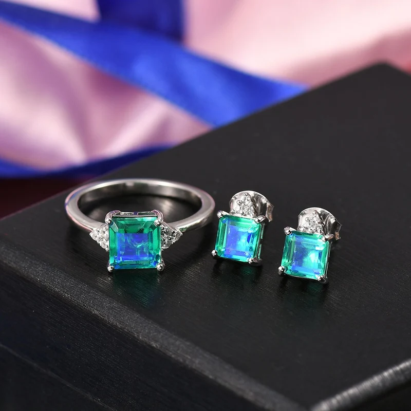 2er Set - D joy Pfau Quarz Triplette, Weißer Zirkon Ohrringe und Ring, Größe (21.00), 925 Silber platiniert, ca. 6.14 ct