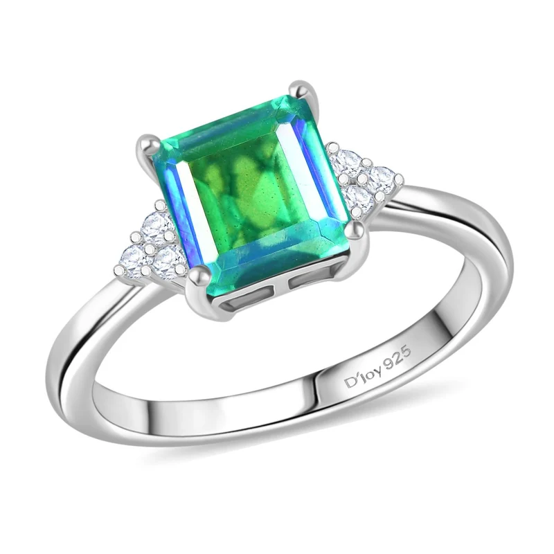 2er Set - D joy Pfau Quarz Triplette, Weißer Zirkon Ohrringe und Ring, Größe (21.00), 925 Silber platiniert, ca. 6.14 ct