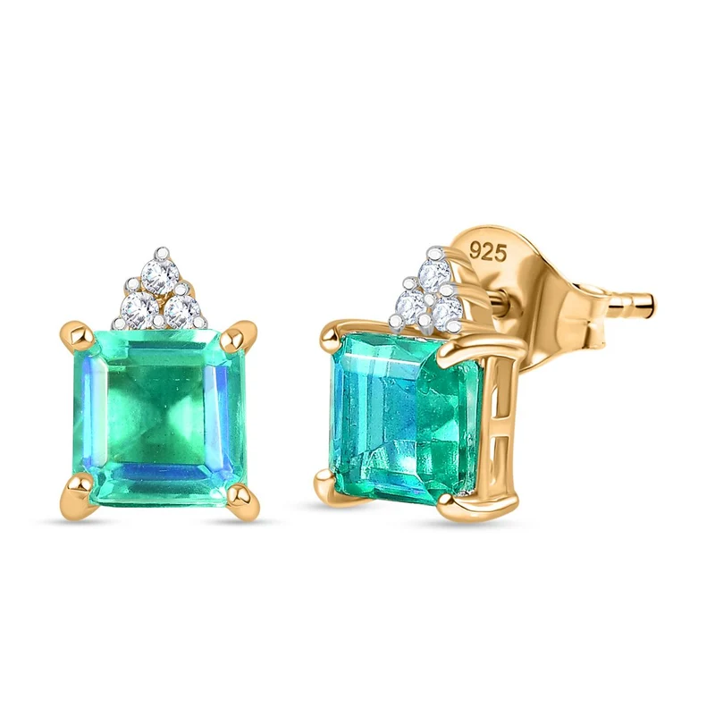 2er Set - D joy Pfau Quarz Triplette, Weißer Zirkon Ohrringe und Ring, Größe (20.00), 925 Silber Vergoldet, ca. 6.14 ct