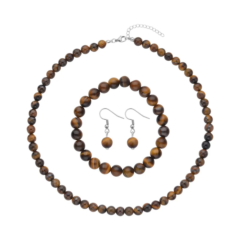 3er Set - Rosenquarz Halskette, Armband und Ohrringe, 316L Edelstahl ca. 323.50 ct