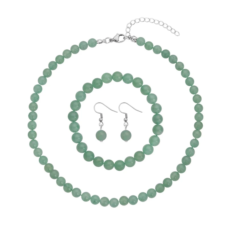 3er Set - Rosenquarz Halskette, Armband und Ohrringe, 316L Edelstahl ca. 323.50 ct
