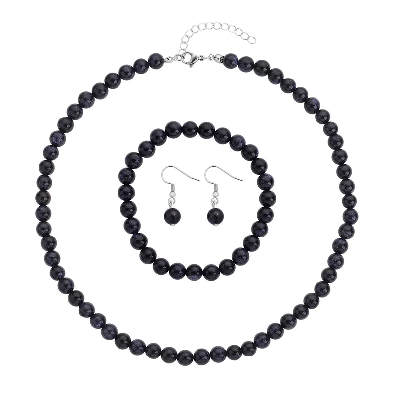 3er Set - Rosenquarz Halskette, Armband und Ohrringe, 316L Edelstahl ca. 323.50 ct