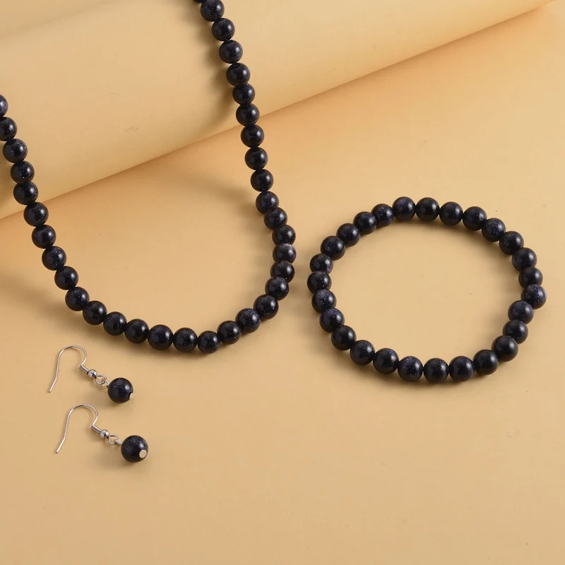 3er Set - Rosenquarz Halskette, Armband und Ohrringe, 316L Edelstahl ca. 323.50 ct