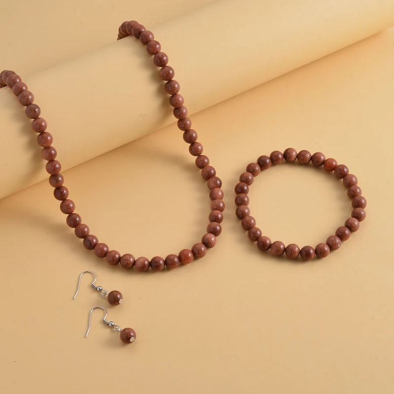 3er Set - Rosenquarz Halskette, Armband und Ohrringe, 316L Edelstahl ca. 323.50 ct