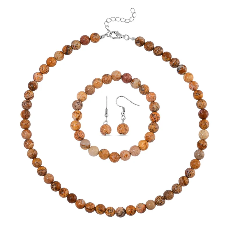 3er Set - Rosenquarz Halskette, Armband und Ohrringe, 316L Edelstahl ca. 323.50 ct