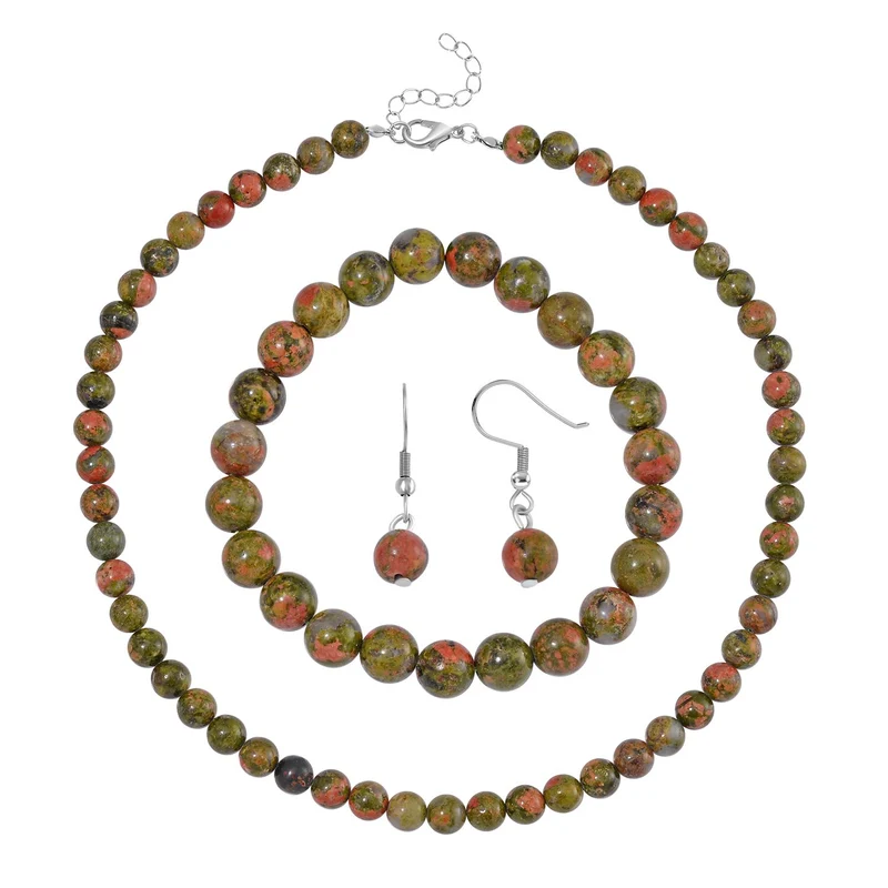 3er Set - Rosenquarz Halskette, Armband und Ohrringe, 316L Edelstahl ca. 323.50 ct