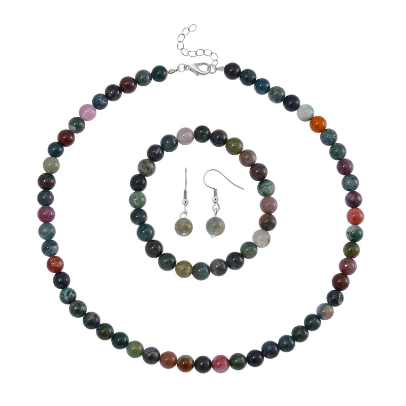 3er Set - Rosenquarz Halskette, Armband und Ohrringe, 316L Edelstahl ca. 323.50 ct