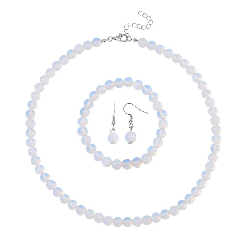 3er Set - Rosenquarz Halskette, Armband und Ohrringe, 316L Edelstahl ca. 323.50 ct