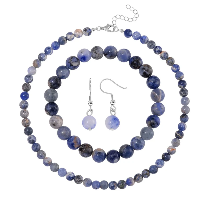 3er Set - Rosenquarz Halskette, Armband und Ohrringe, 316L Edelstahl ca. 323.50 ct