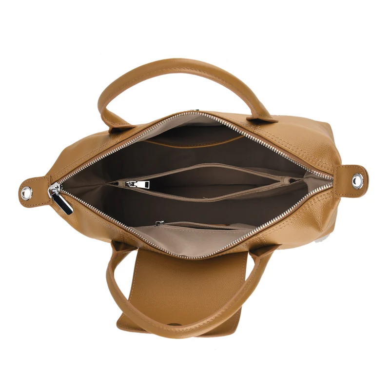 Echtleder Crossbody-Tasche, kompaktes Design, 2 Reißverschlussfächer außen, 2 Innenfächer mit Reißverschluss, 1 Steckfach, 28x14x20 cm, Schwarz