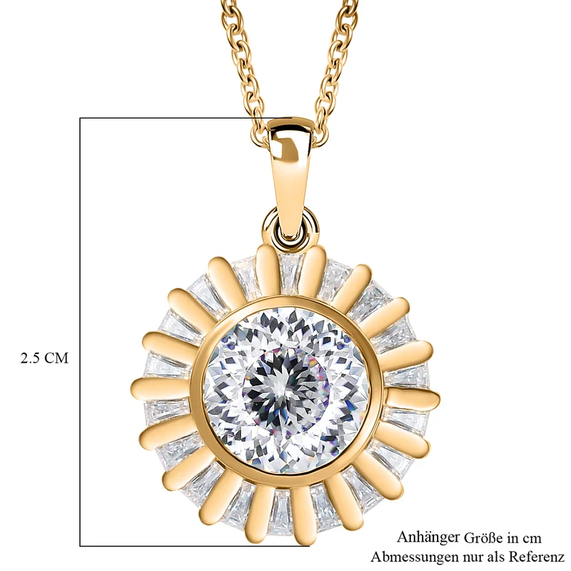 100 Facetten Moissanit Anhänger mit Kette ca. 50 cm, 925 Silber 750 Gelbgold Vermeil ca. 6.68 ct
