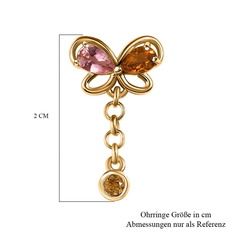 D joy Mehrfarbige-Turmalin Ohrringe, 925 Silber 750 Gelb Vergoldet ca. 0,96 ct.