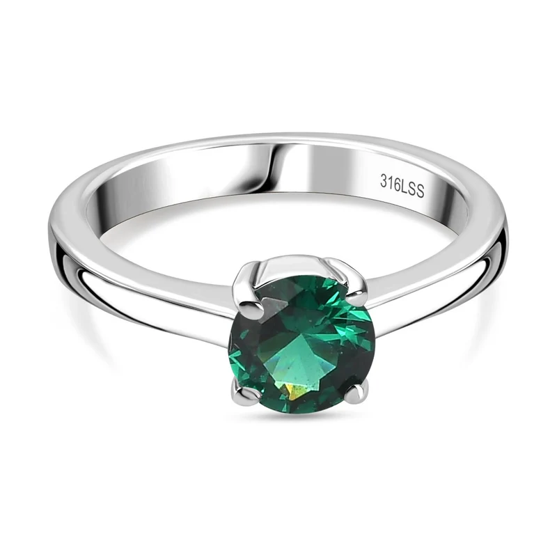 2er Set - Chromdiopsid Zirkonia Anhänger mit Kette und Ring, Größe (20.00), Edelstahl