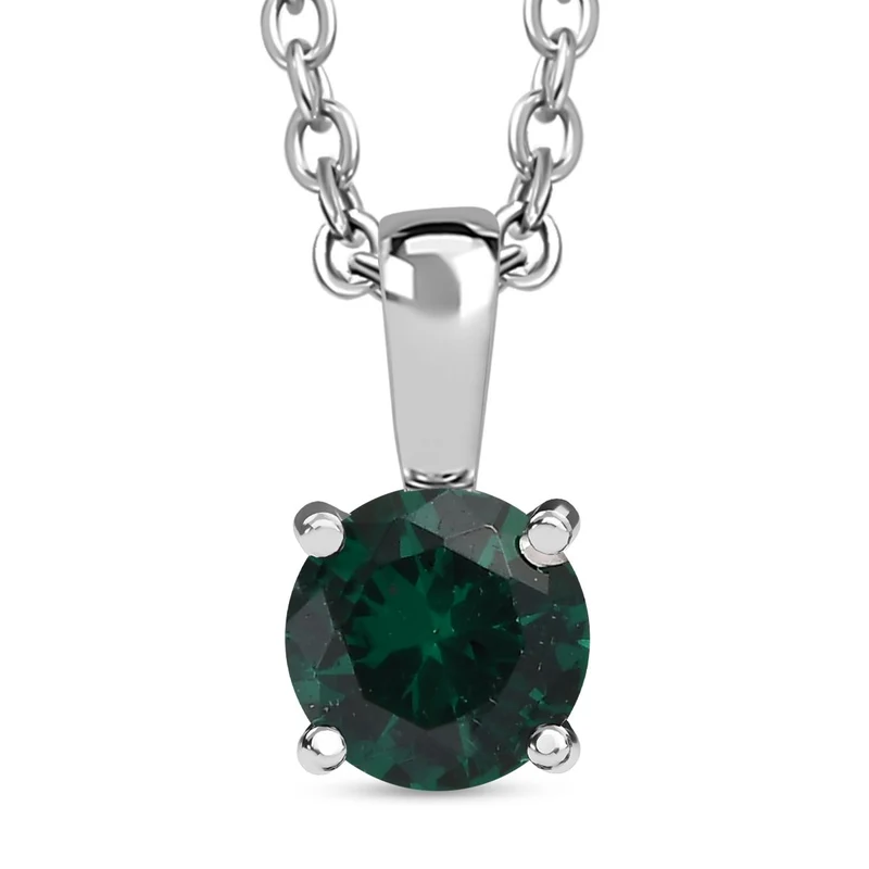2er Set - Chromdiopsid Zirkonia Anhänger mit Kette und Ring, Größe (20.00), Edelstahl
