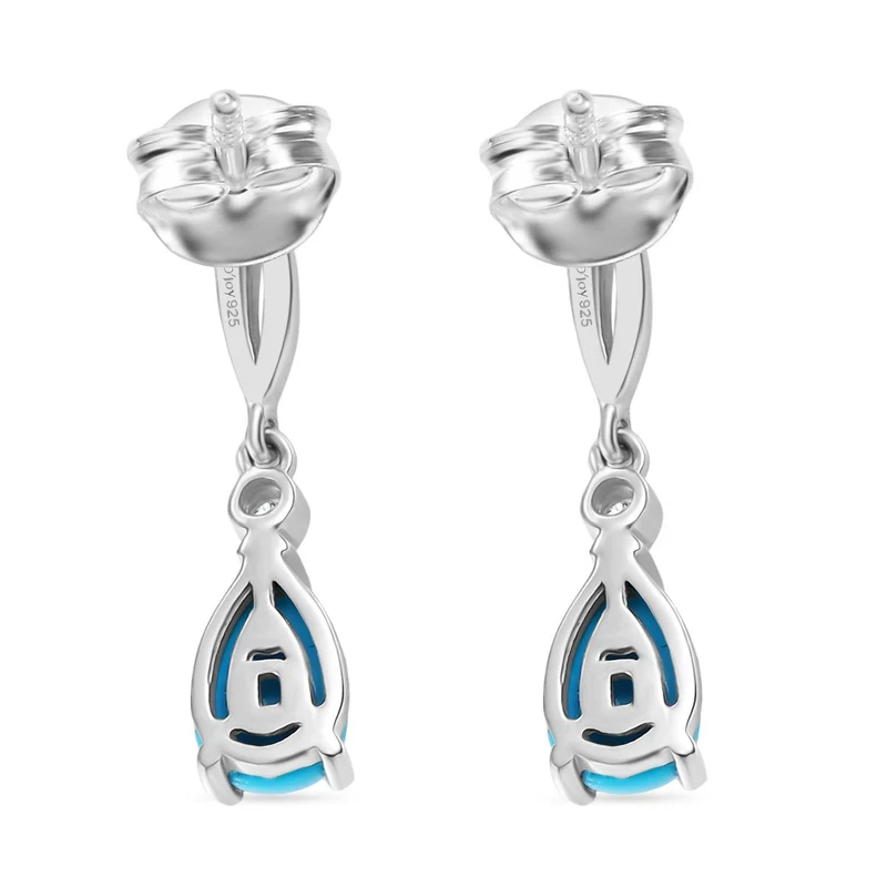 D'Joy AA Sleeping Beauty Türkis, Weißer Zirkon Ohrringe 925 Silber platiniert und vergoldet ca. 1.53 ct