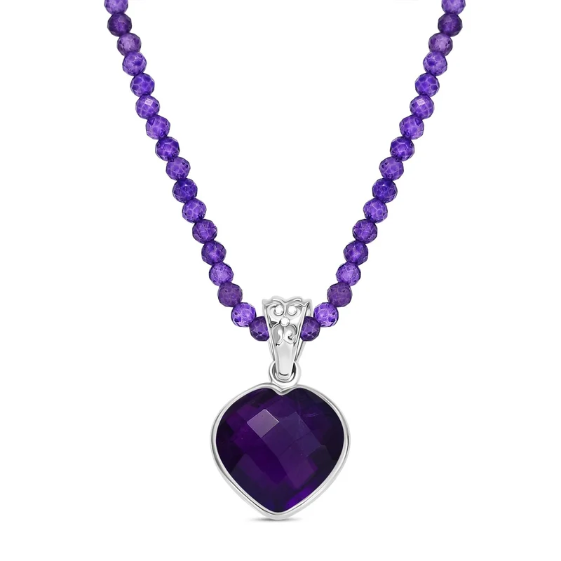 D'joy Afrikanischer Amethyst Anhänger mit Kette ca. 45 cm + 5 cm Extender, 925 Silber rhodiniert ca. 40.92 ct