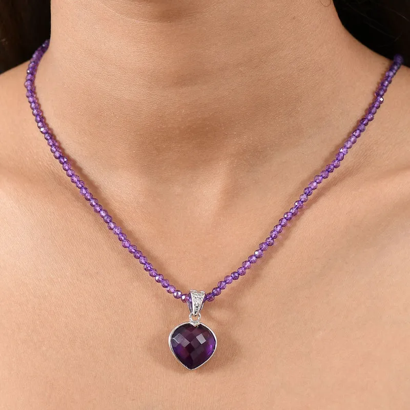 D'joy Afrikanischer Amethyst Anhänger mit Kette ca. 45 cm + 5 cm Extender, 925 Silber rhodiniert ca. 40.92 ct