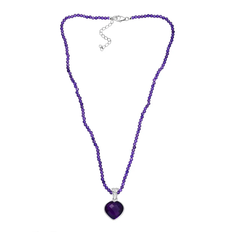 D'joy Afrikanischer Amethyst Anhänger mit Kette ca. 45 cm + 5 cm Extender, 925 Silber rhodiniert ca. 40.92 ct