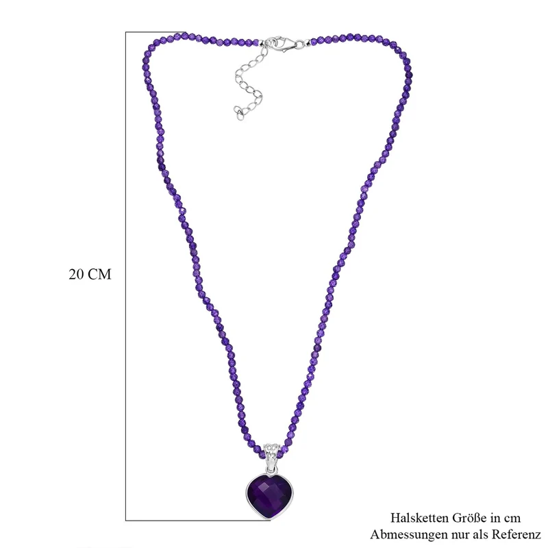D'joy Afrikanischer Amethyst Anhänger mit Kette ca. 45 cm + 5 cm Extender, 925 Silber rhodiniert ca. 40.92 ct