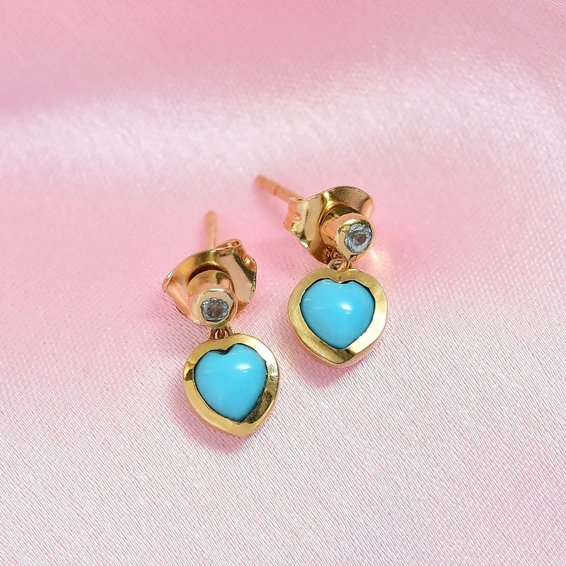 D'Joy Sleeping Beauty Türkis, Blauer Apatit Ohrringe 925 Silber 750 Gelb Vergoldet ca. 0.91 ct